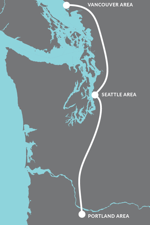 Simple map of proposed Cascadia high speed rail project