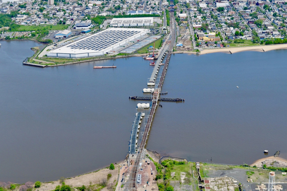 Aerial view of bridge under construction
