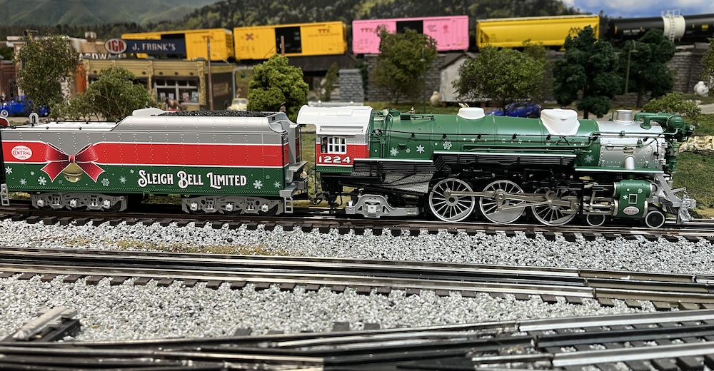 side of Christmas model steam locomotive