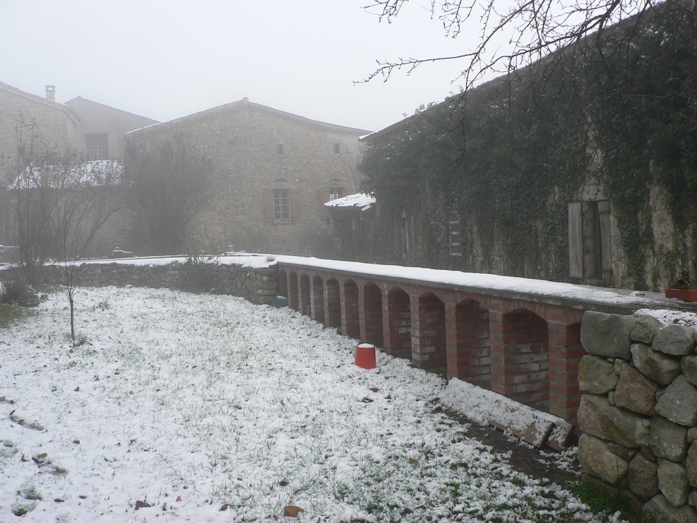 snowy scene of garden railway