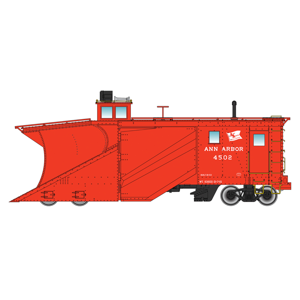 A red model rolling stock snowplow