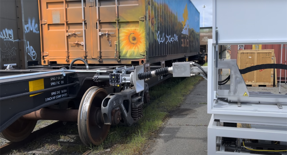 Electric charger connected to container flatcar