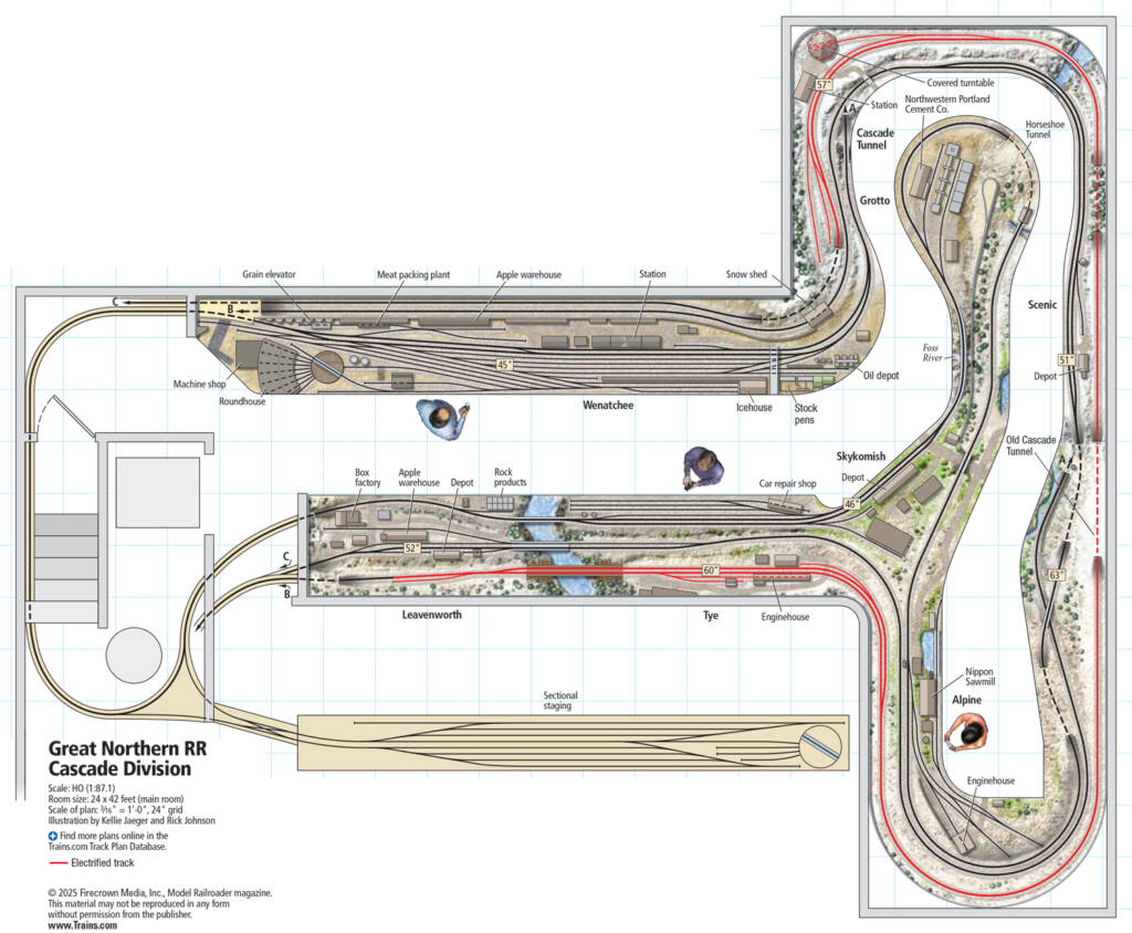 The track plan for the Great Northern Railroad Cascade Division layout