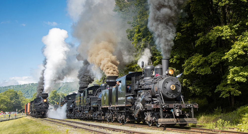 Five geared steam locomotives in operation