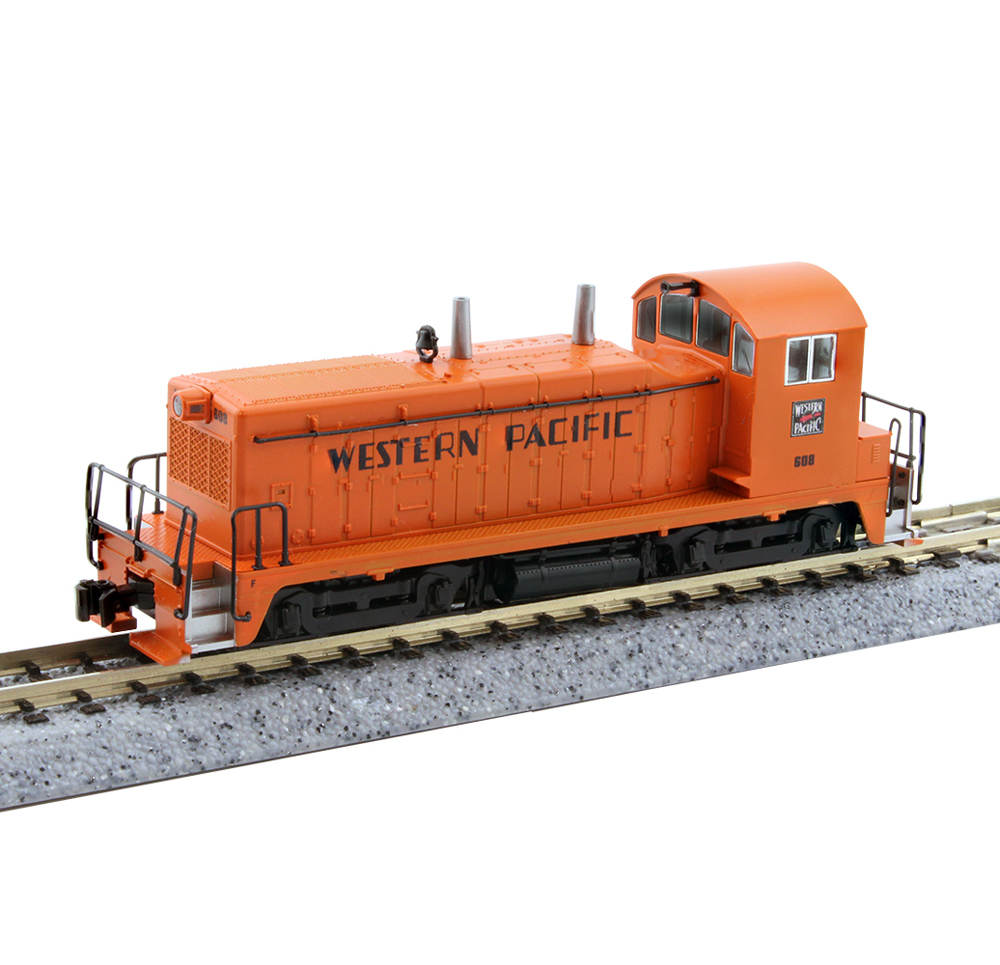 An orange model locomotive