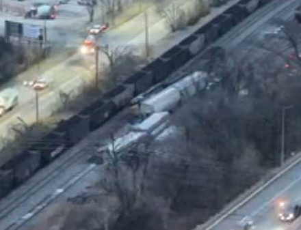 Portion of image from X.com of derailed cars in yard. Use only as teaser image