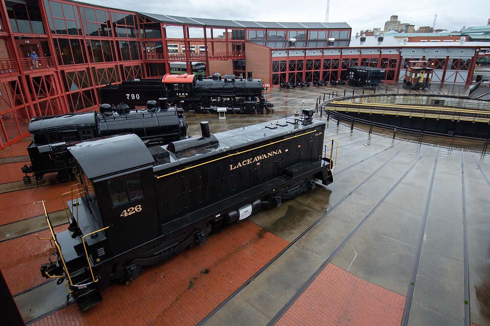 Diesel and steam locomotives at Steamtown in Scranton, Pennsylvania