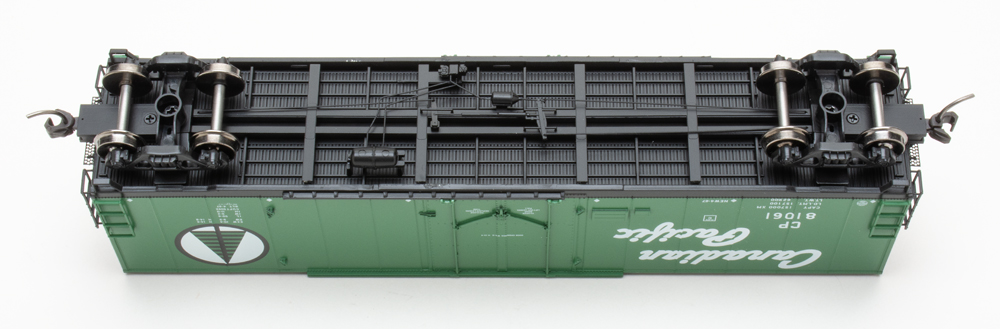 Color photo showing underbody of HO scale boxcar.
