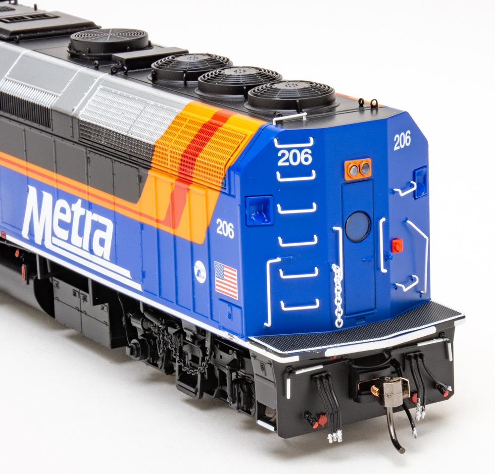 Color photo showing rear of long hood on HO scale diesel.