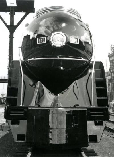 Head-end photo of steam locomotive