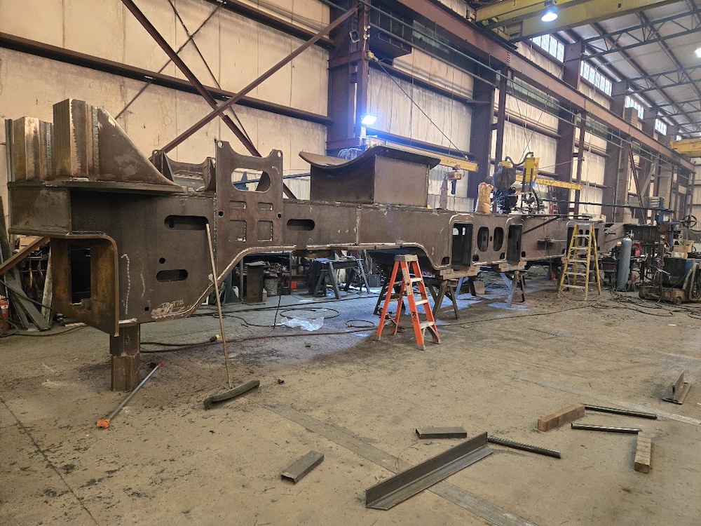Steel frame sitting in a shop