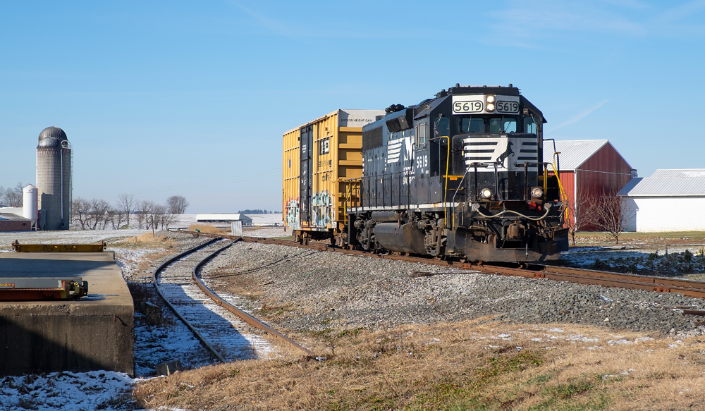 NS freight train in farm country