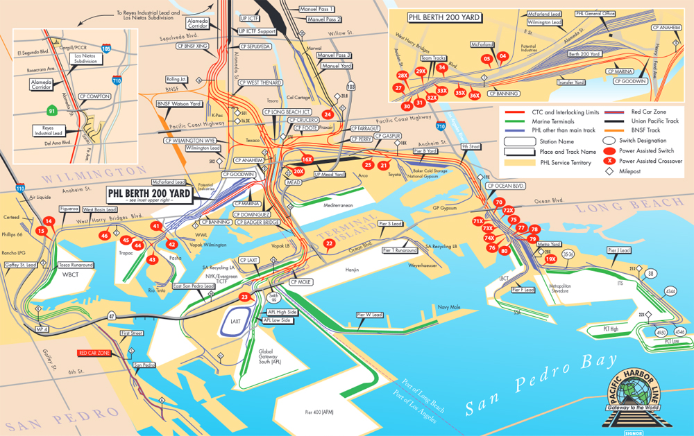 Map of rail service at ports of Los Angeles and Long Beach