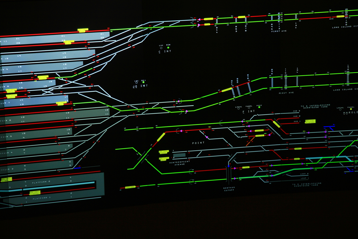 Photograph of track diagram in dispatching center