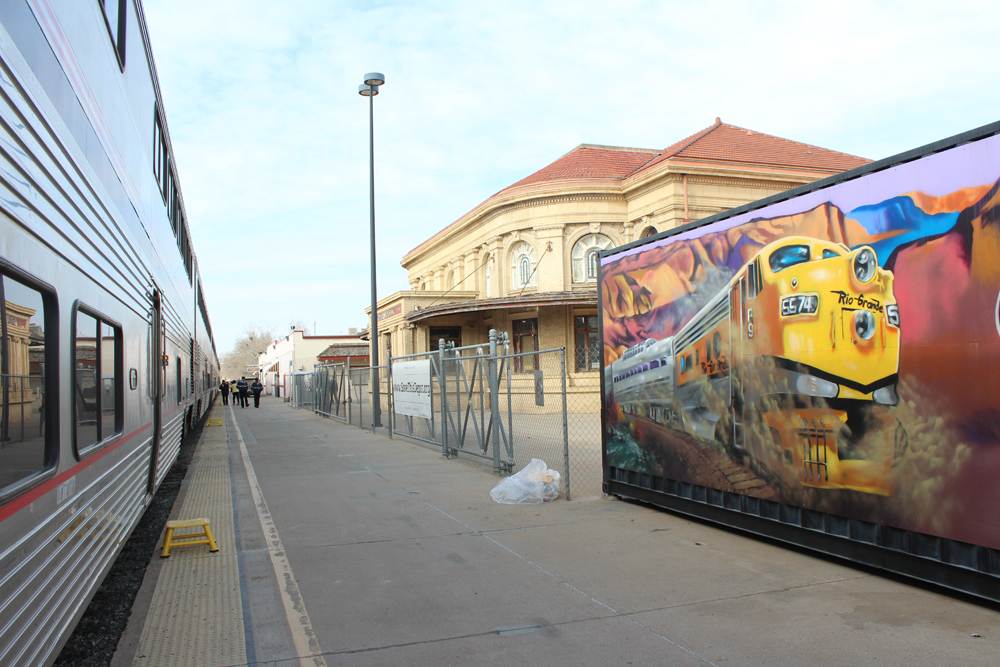 View of station in Grand Junction, Colo., from train