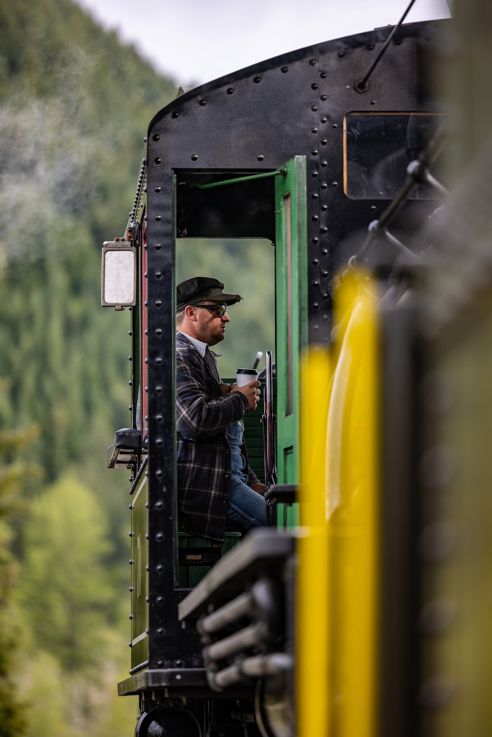 Man in locomotive cab