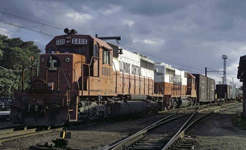 A red and white locomotive
