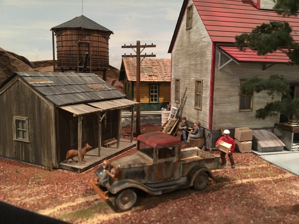 scene with buildings and truck on layout 