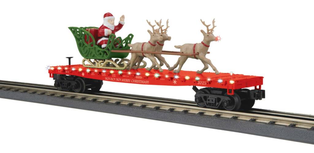 flatcar with Santa Claus and reindeer
