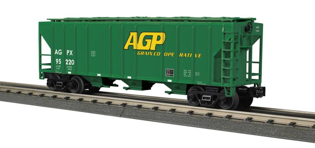 green and yellow model hopper car