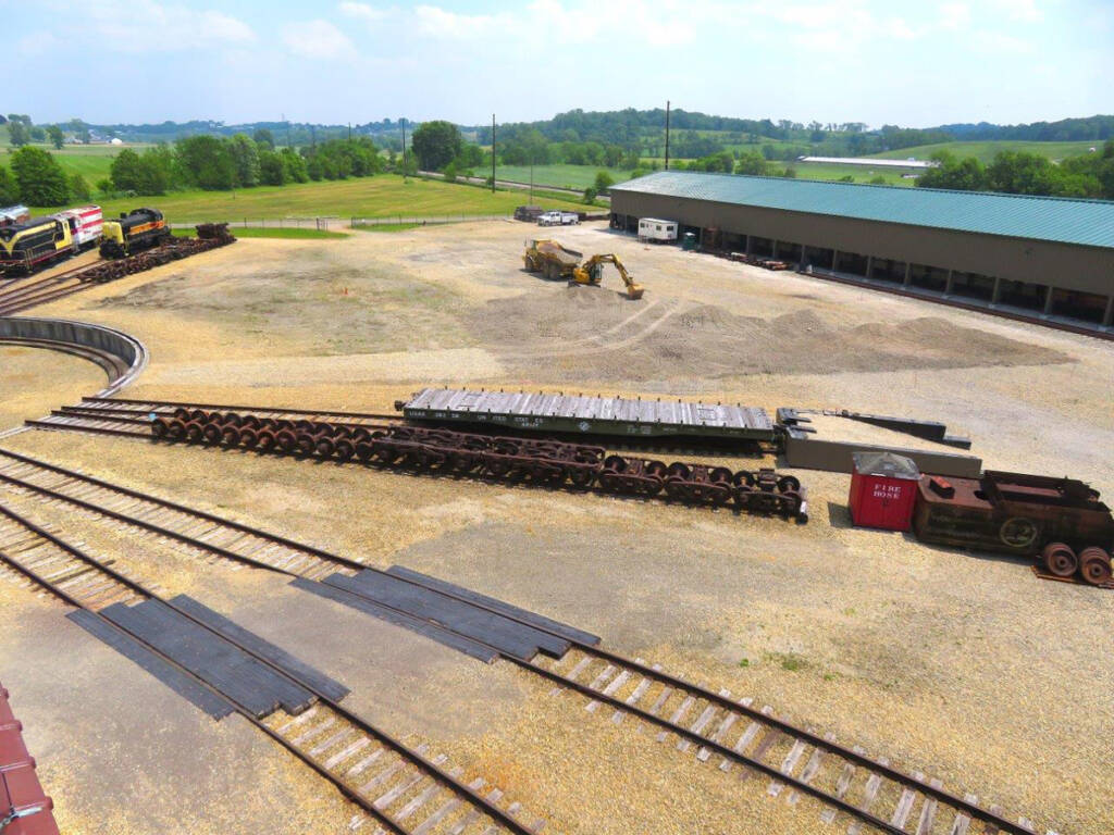 Aerial view of construction equipment next to turntable