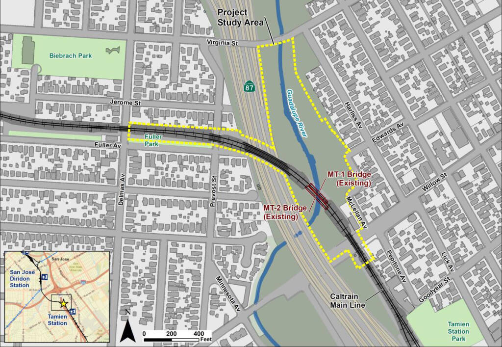 Map showing location of bridge project in San Jose, Calif.