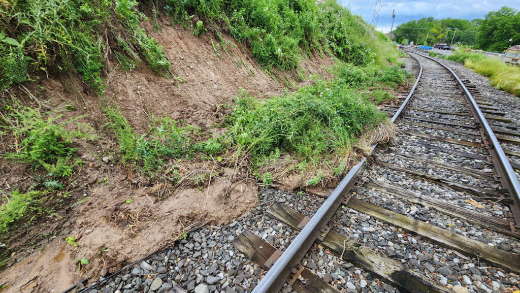 Mudslide along railroad tracks