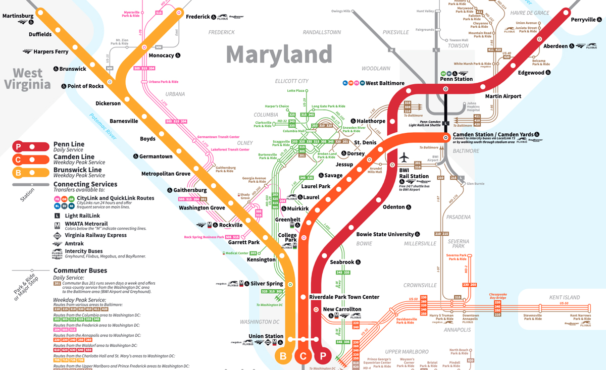 Map of MARC commuter rail system