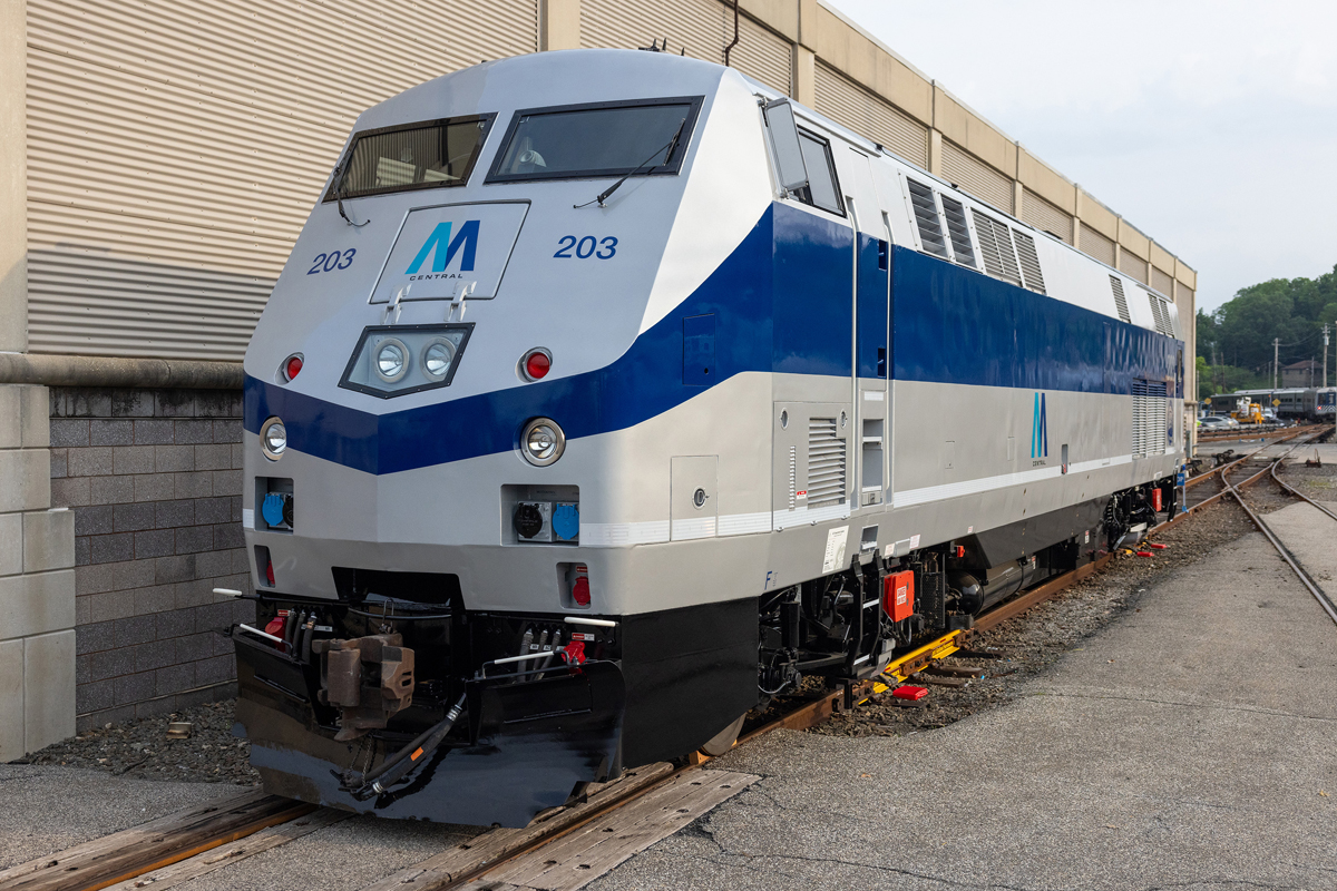 Silver and blue locomotive