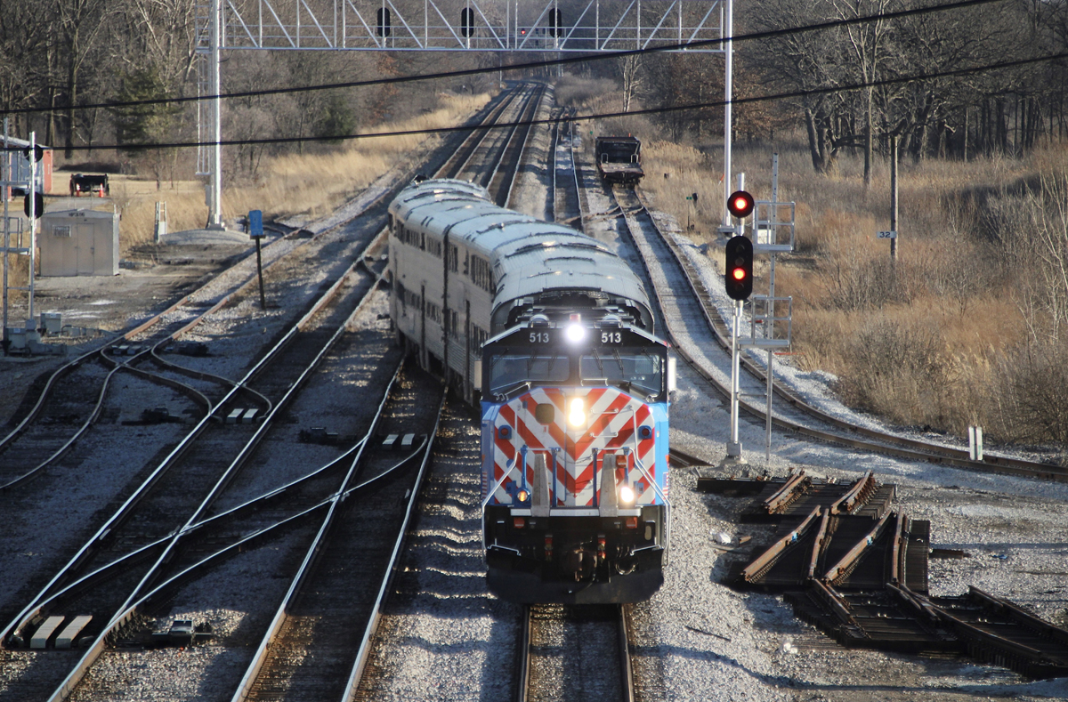 Commuter train changing tracks
