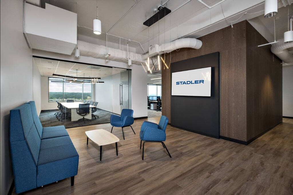Interior of office with prominent "Stadler" sign