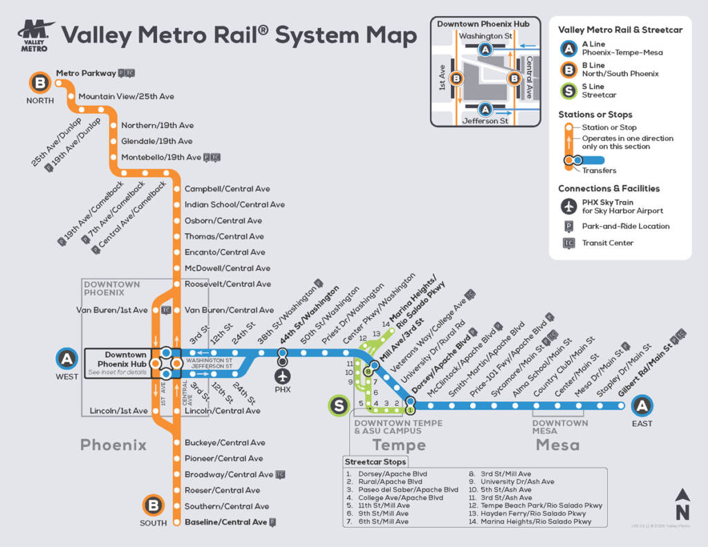 Phoenix light rail system opens - TRN Valley Metro Map 1024x791 