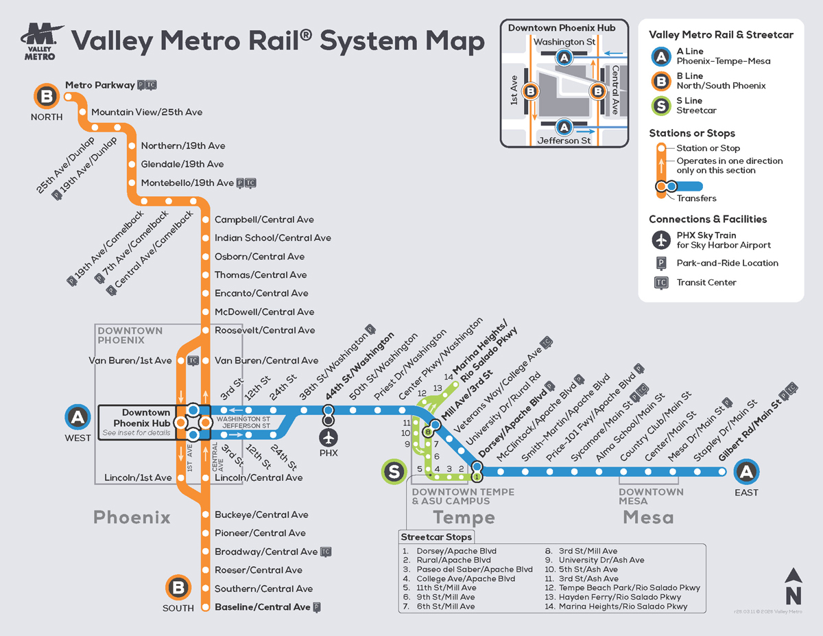 Updated map of Phoenix light rail system