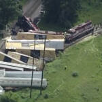 Aerial view of train derailment