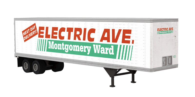 white model trailer with green and red graphics