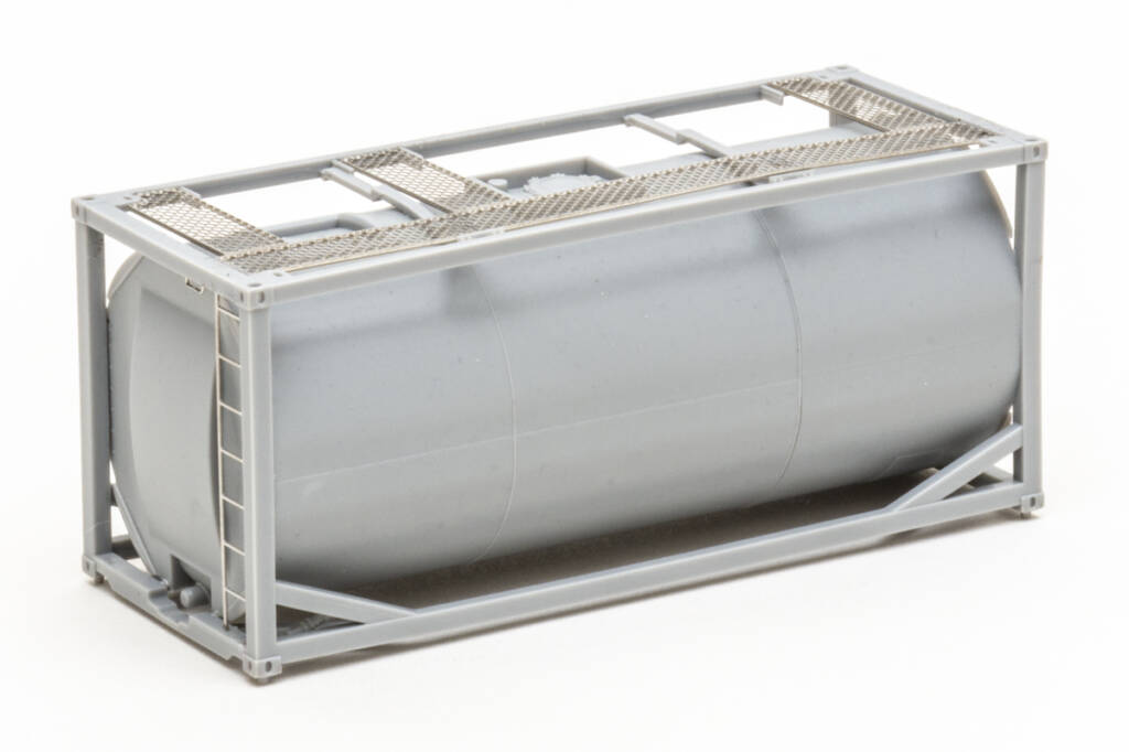 Color photo of undecorated HO scale tank container on white background