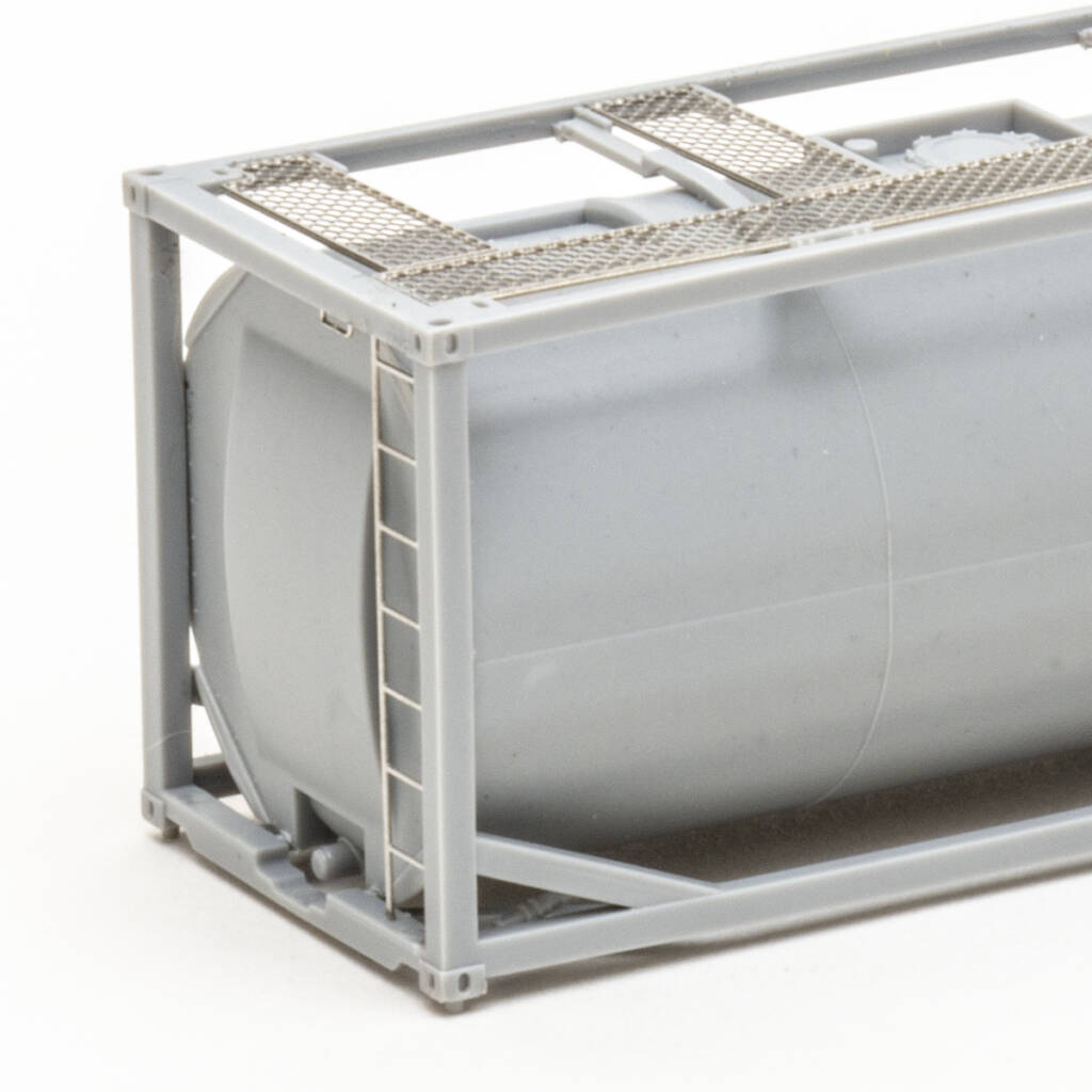 Color photo of undecorated HO scale tank container on white background