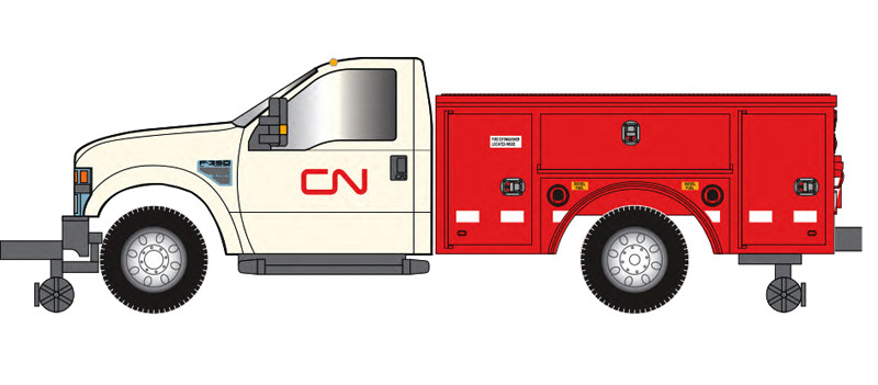 Color illustration of HO scale truck with white cab and red box.