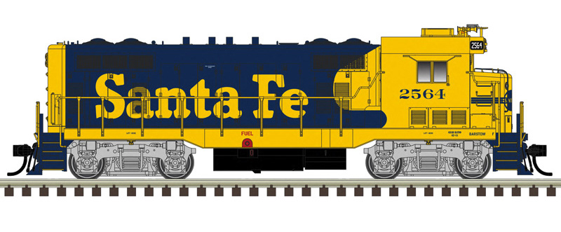 Color illustration of HO scale diesel painted blue and yellow with silver trucks.