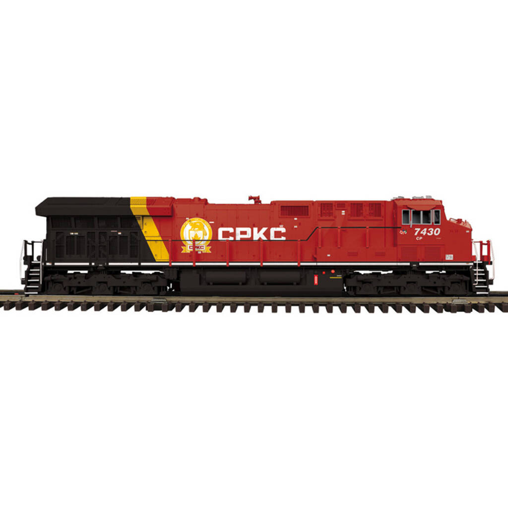 A black and red model locomotive