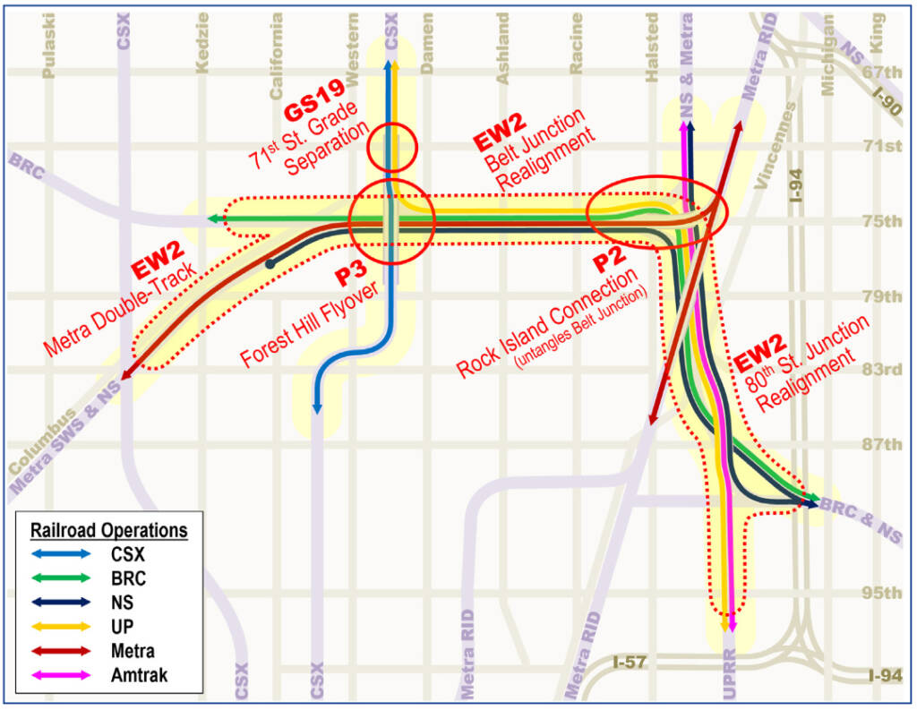 Map of CREATE rail projects in South Chicago
