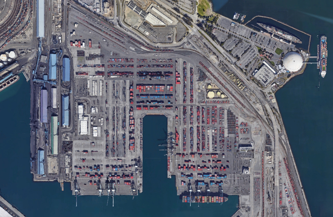 Aerial image of current container terminal in Long Beach