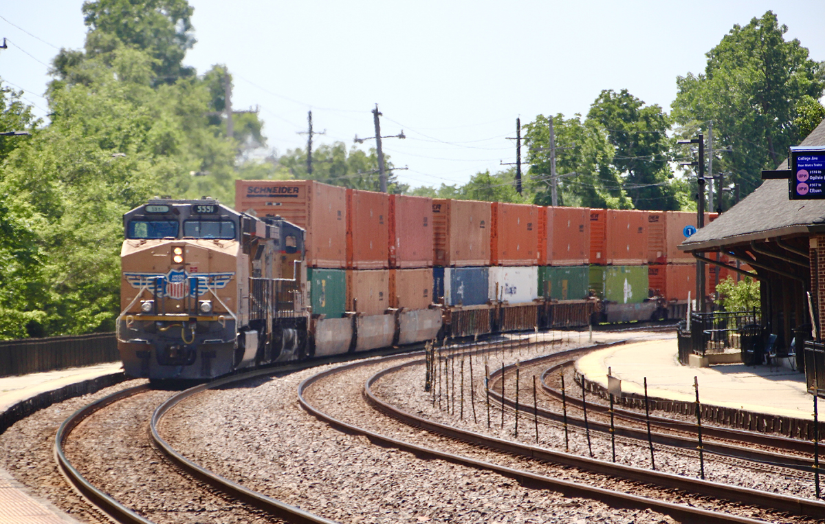 Orange containers on intermodal train
