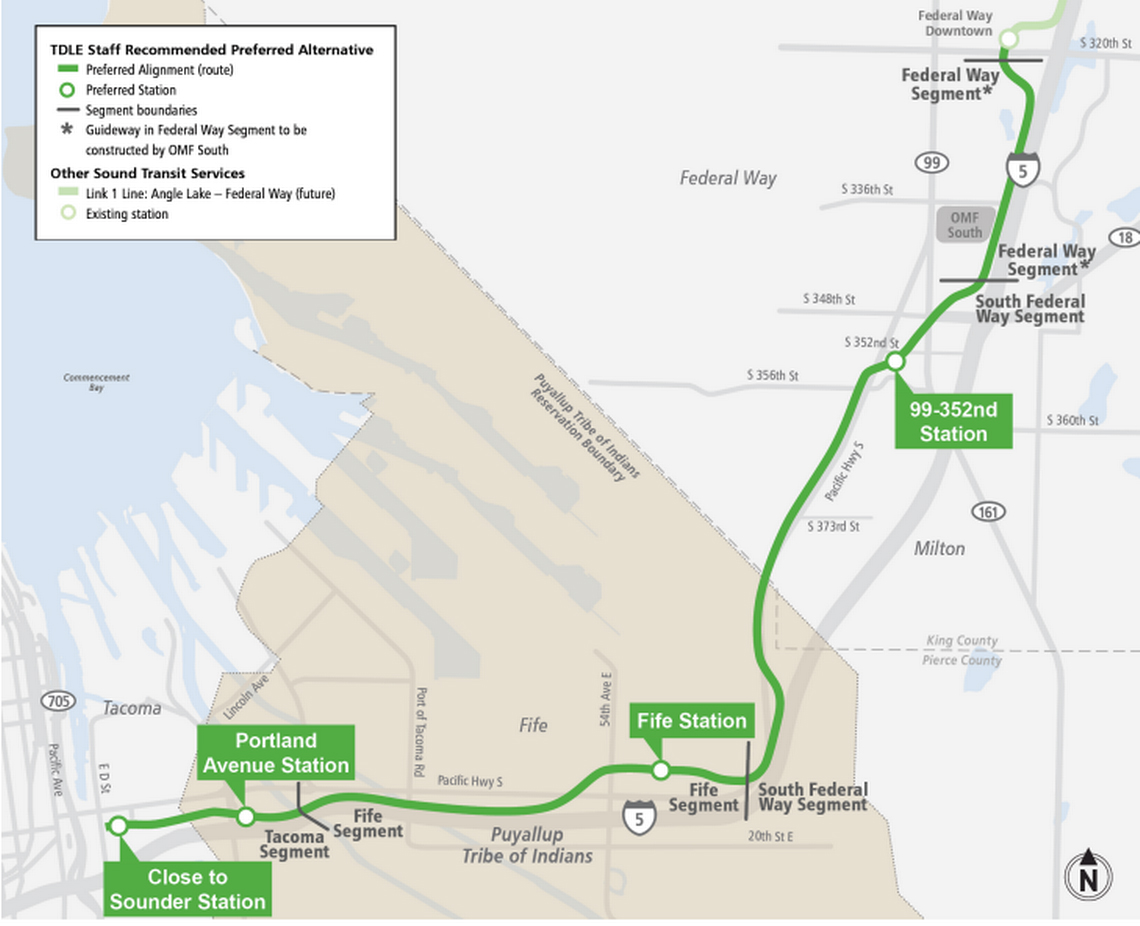 Map of light rail line to Tacoma, Wash.