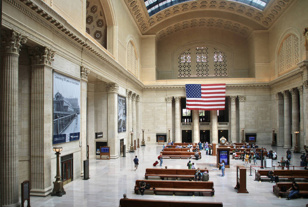 Interior of main waiting room at large railroad station
