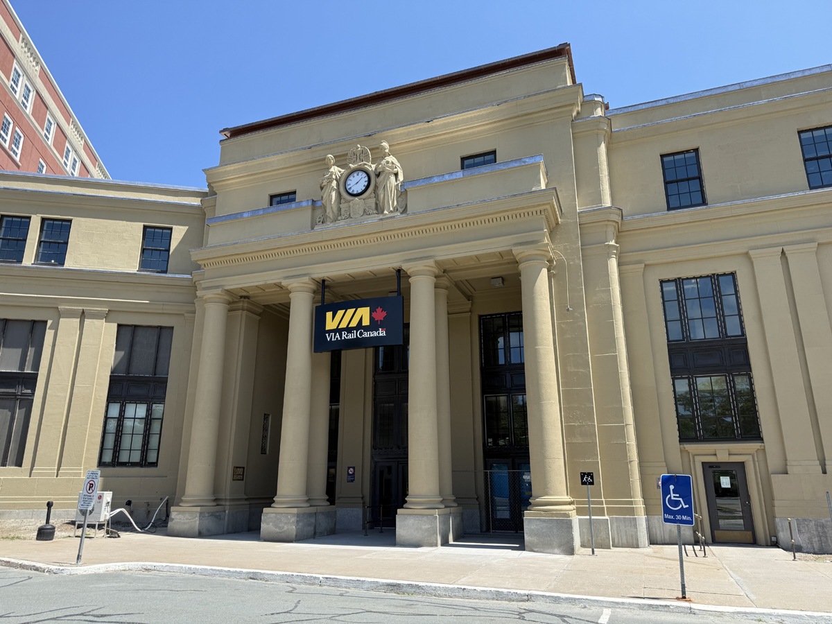 Station with columned entryway