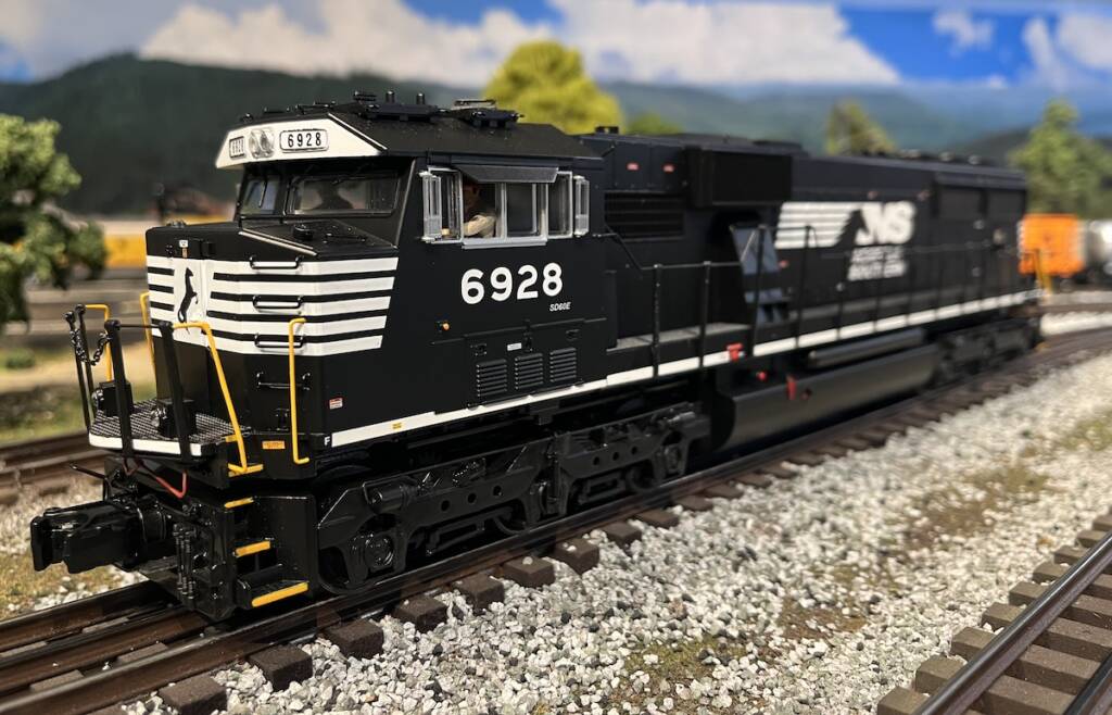 black and white model locomotive