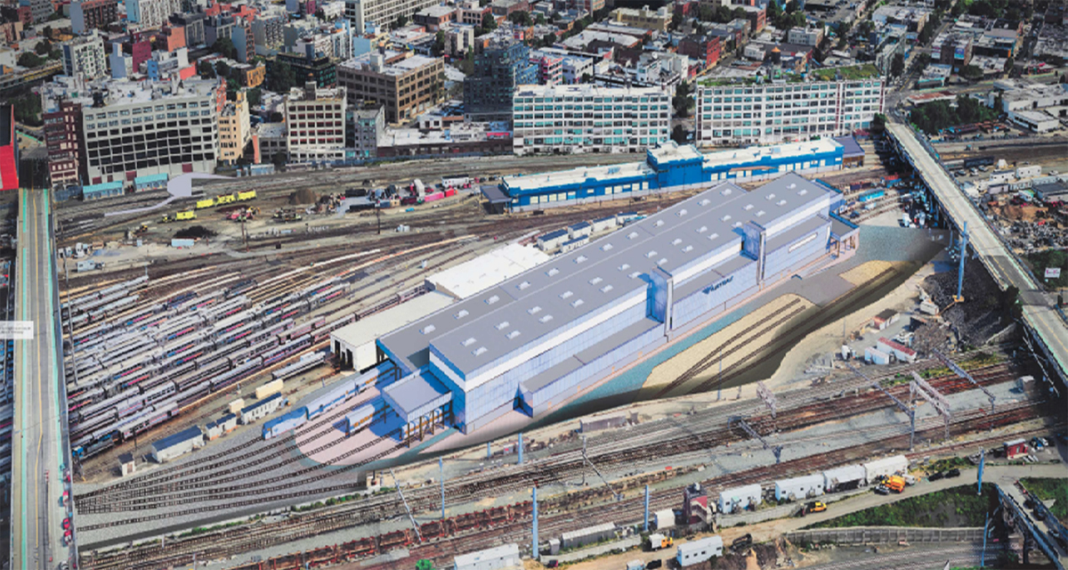 Computer illustration of planned building at railyard
