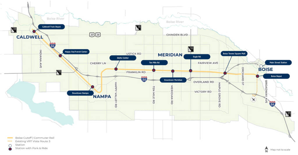 Map of rail route in Idaho