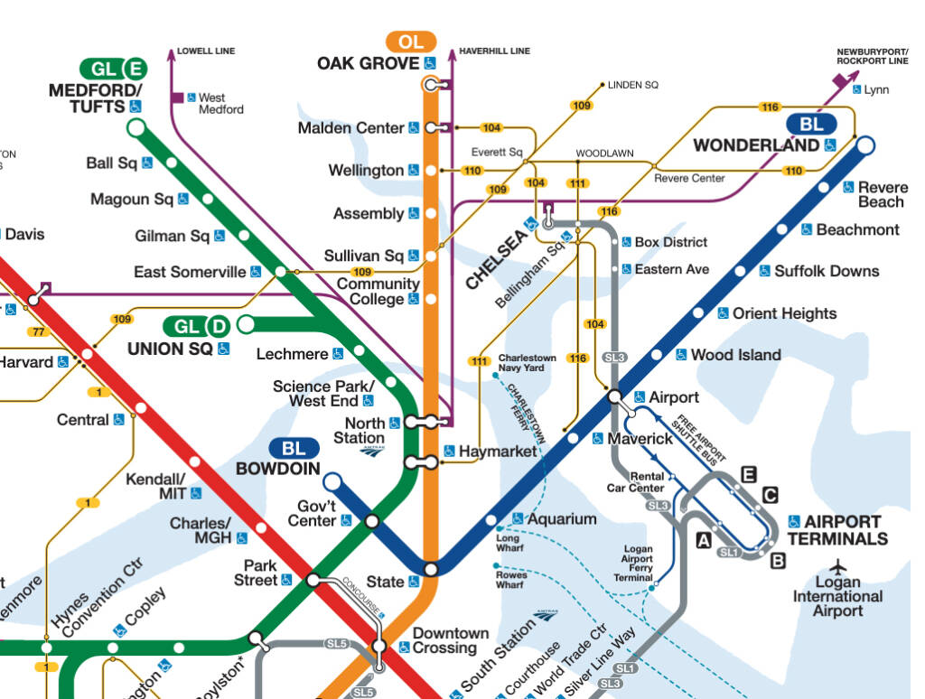 Portion of subway map for Boston